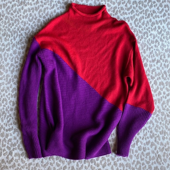 New York & Company Sweaters - NY&Co Colorblock Funnel-neck Red & Purple Sweater, size L